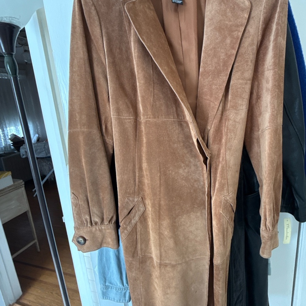 Worth Tan Suede Coat with Chain Hanger Detail